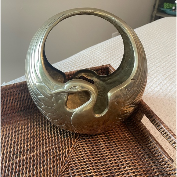 Vintage Art Deco Brass Swan Planter With Handle - Picture 2 of 7